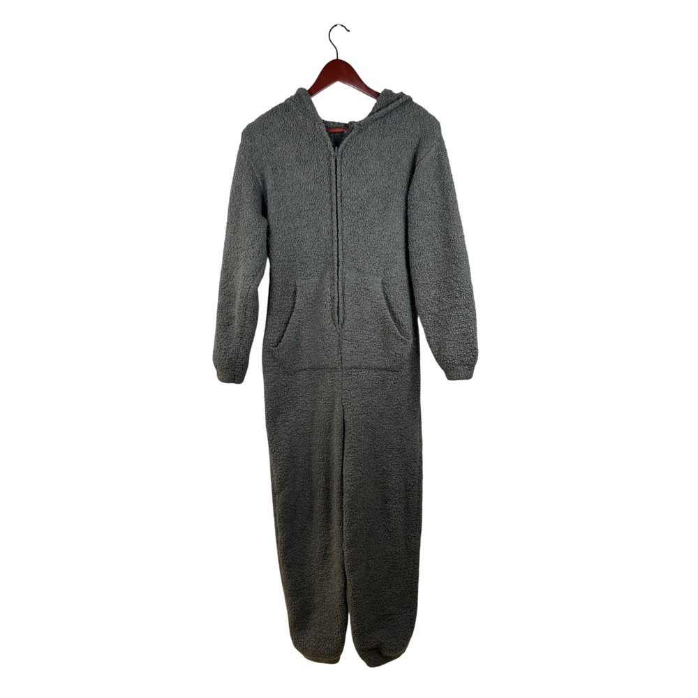 SKIMS Onesie XXS/XS Cozy Knit Hooded Jumpsuit Charcoal Grey Boucle Zip Up